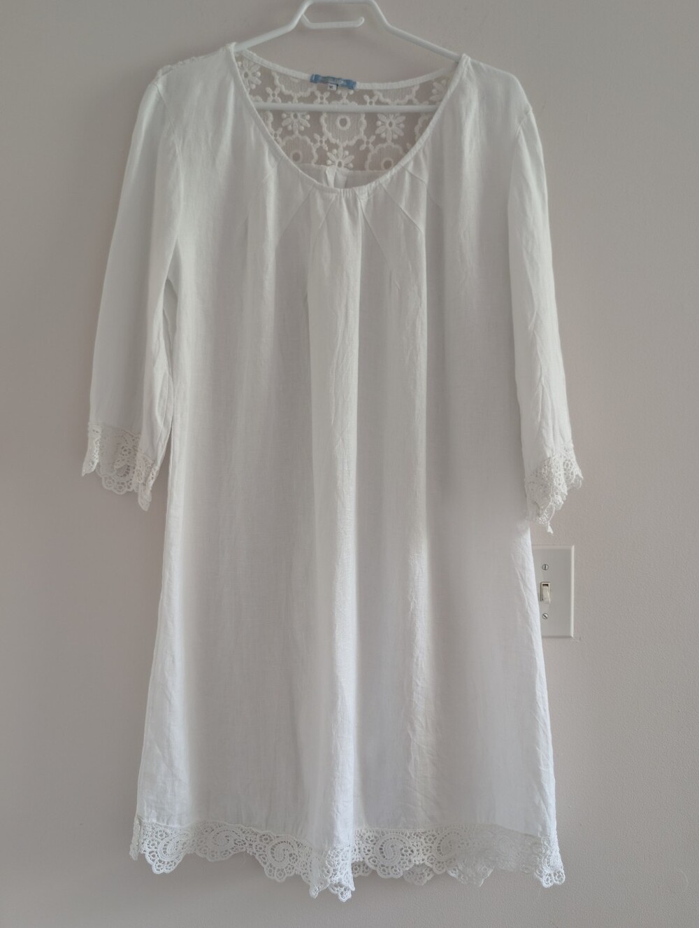 Linen White Lace-Trim Midi Dress